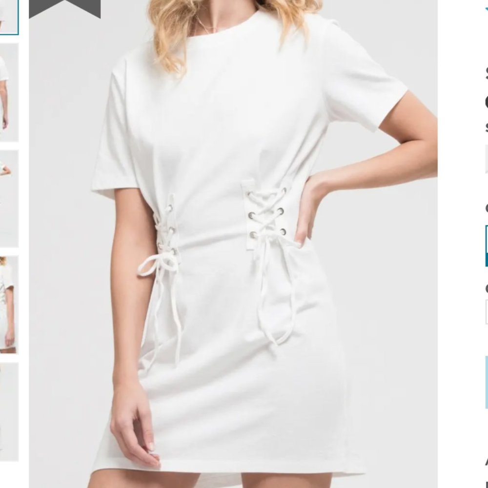 White Tshirt Dress with Laces - SMALL